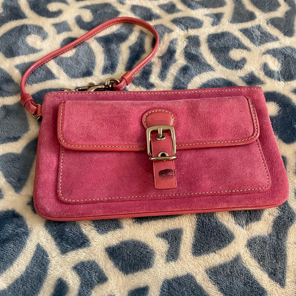 Coach Pink Suede Slim Wristlet Wallet